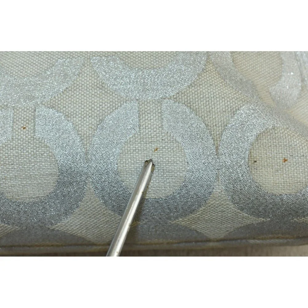 Coach Womens Ashley Signature Op Art Hippie Purse Silver Cream Shoulder Handbag - Picture 8 of 14